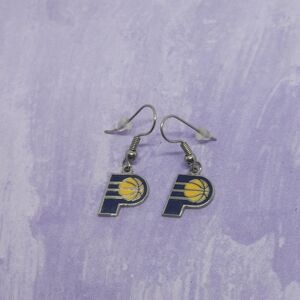 Pacers Silver Tone Enamel Dangle Earrings